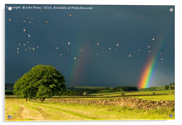 Monyash rainbow, Derbyshire. Acrylic by John Finney