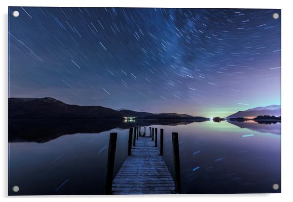 Derwent Water Aurora Star Trails, Lake District. Acrylic by John Finney