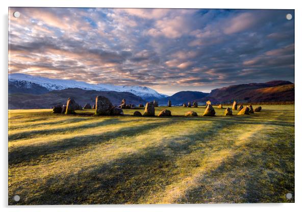 Castlerigg Stone Circle spring sunrise. Lake Distr Acrylic by John Finney