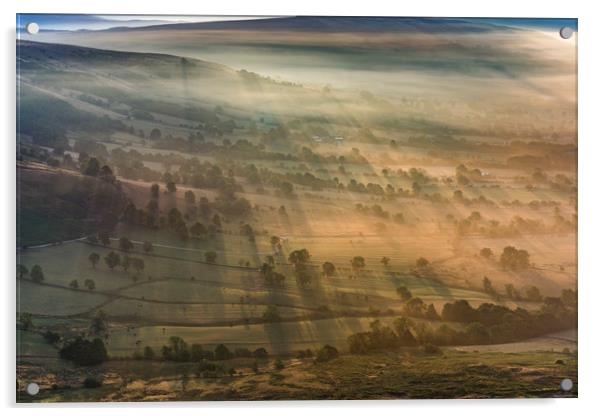 Long Shadows at Sunrise, Hope Valley, Derbyshire Acrylic by John Finney