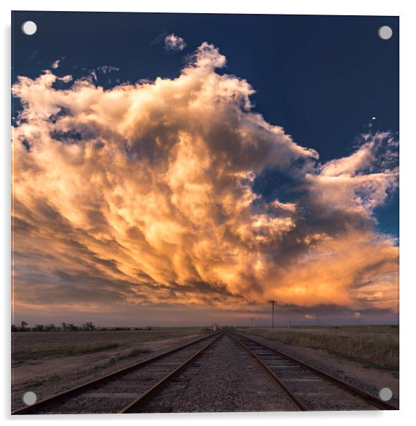 Railroad sunset, Colorado Acrylic by John Finney