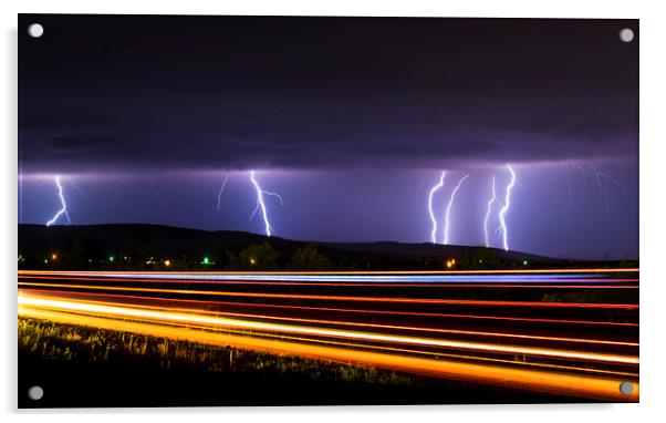 Lightning light trails, New Mexico  Acrylic by John Finney