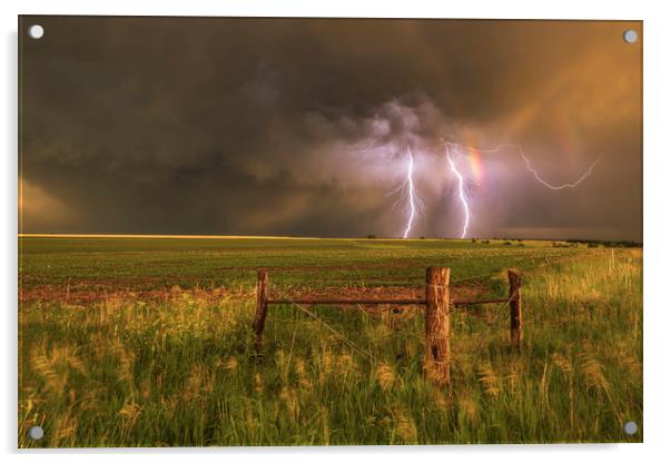 Double rainbow and lightning Acrylic by John Finney