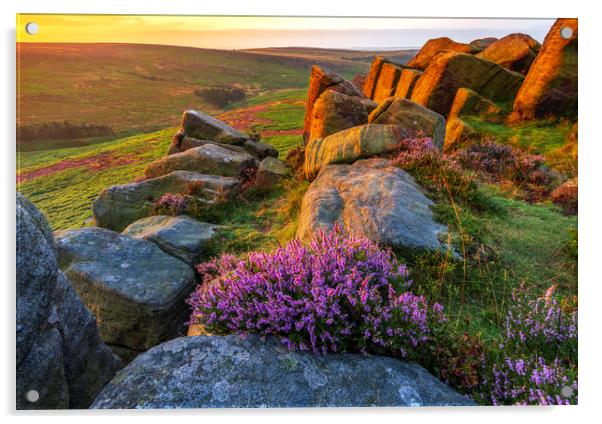 Peak District Purple Sunrise Acrylic by John Finney