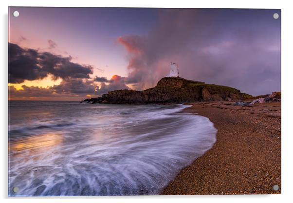 Llanddwyn Island Lighthouse sunset Acrylic by John Finney