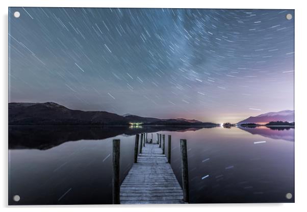 Star trails in the frost, Lake District. Acrylic by John Finney