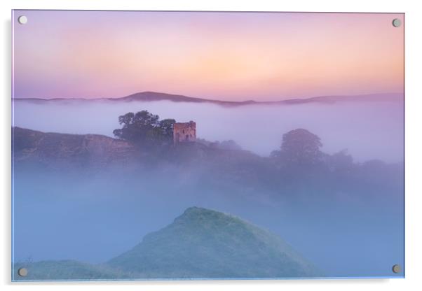 Peveril Castle Dawn, Peak District.  Acrylic by John Finney