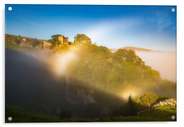 Fog Bow, Brocken spectre, Castle. Acrylic by John Finney