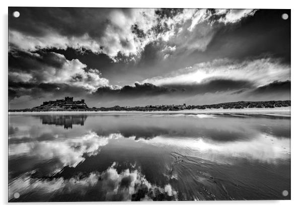 Bamburgh Castle beach Reflections Acrylic by John Finney