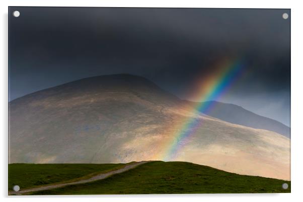 Blencathra rainbow, Lake District. Acrylic by John Finney