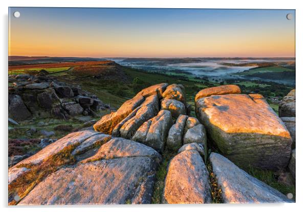 Curbar Edge Autumn sunrise  Acrylic by John Finney