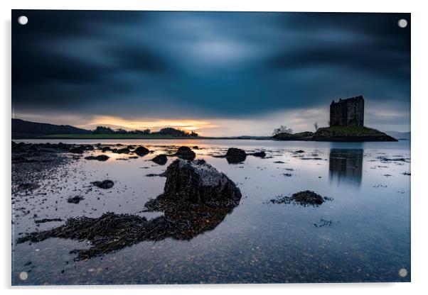 Castle Stalker moody sunset, Scotland Acrylic by John Finney