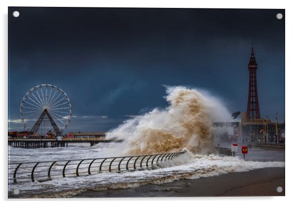 Storm Ciara hits Blackpool  Acrylic by John Finney