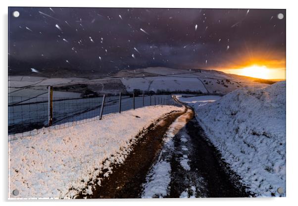 Hayfield Blizzard sunrise, Derbyshire Acrylic by John Finney