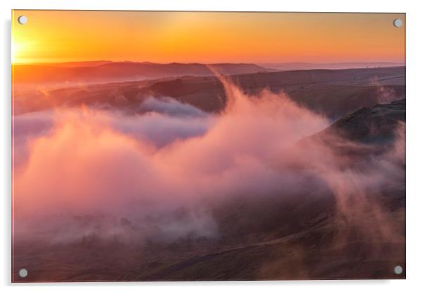 Sunrise Rising Mist, Peak District Acrylic by John Finney