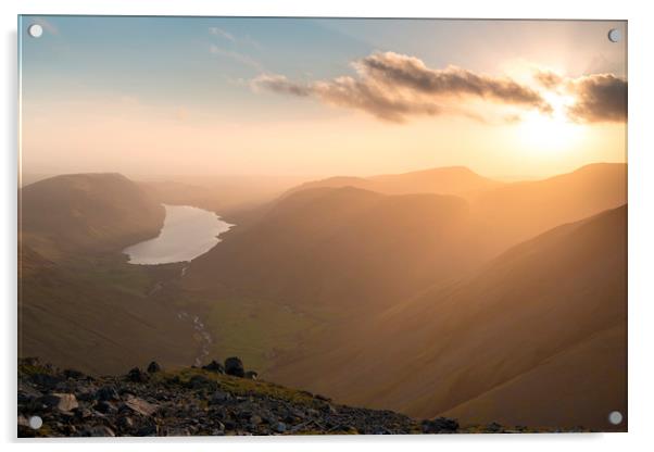 Great Gable sunset, Lake District.   Acrylic by John Finney