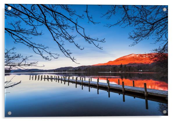 Old Man of Coniston from Coniston water at sunrise Acrylic by John Finney