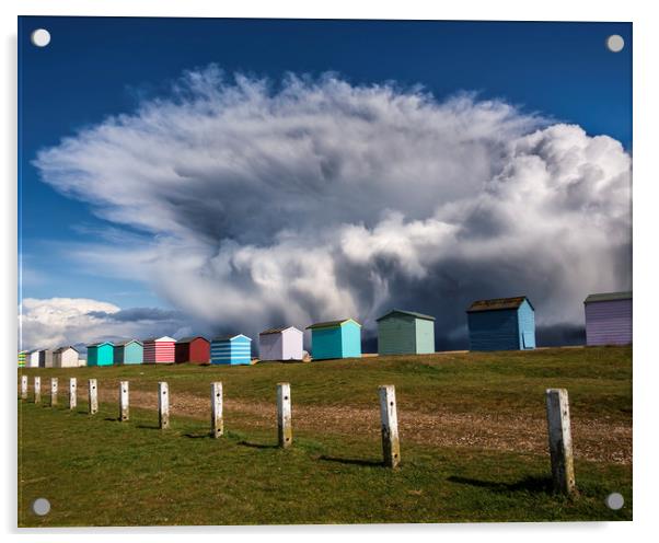 The Beach huts of Folkestone with Storm Katie  Acrylic by John Finney