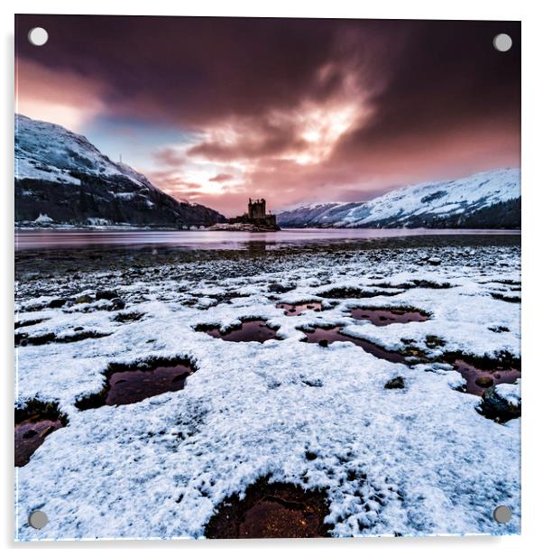 Eilean Donan Castle Winter sunset, Scotland  Acrylic by John Finney