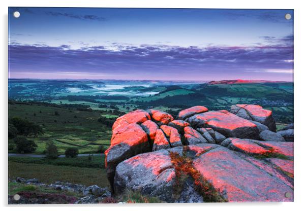 Red on the Rocks. Curbar Edge Derbyshire Acrylic by John Finney