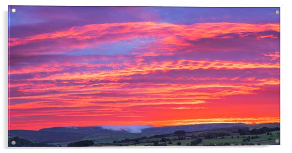 Red Sky over Kinder Scout. Acrylic by John Finney