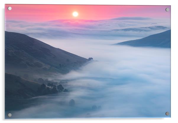 Sunrise over flowing fog above Edale Valley Acrylic by John Finney