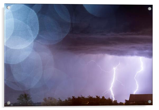 Bokeh Lightning. Texas. Acrylic by John Finney