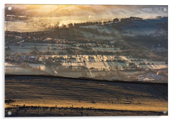Winter sunrise from Cracken Edge. Peak District Acrylic by John Finney