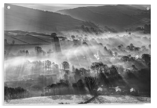 Hayfield Sunrise Shadows, Derbyshire, England.  Acrylic by John Finney