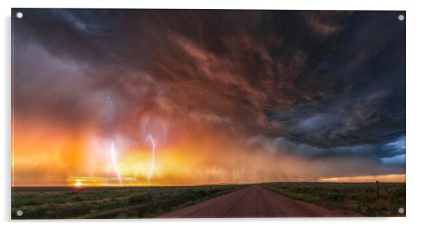 Double Lightning Bolts at sunset, Colorado Acrylic by John Finney