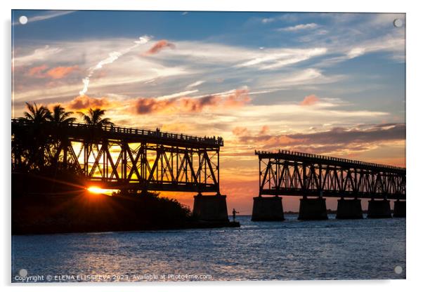Rail bridge at Florida Keys Acrylic by ELENA ELISSEEVA