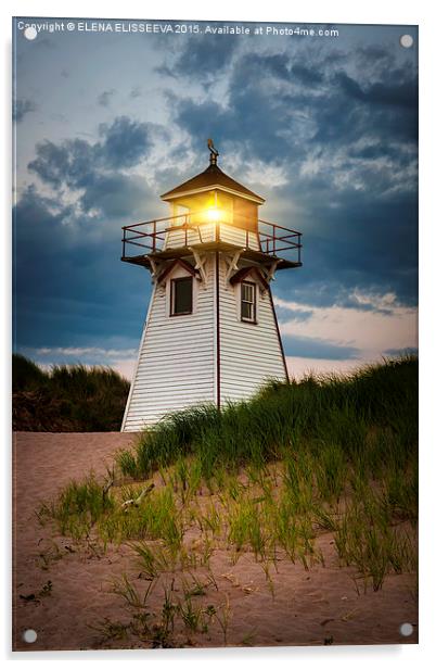 Dusk at Covehead Harbour Lighthouse, PEI, Canada.  Acrylic by ELENA ELISSEEVA