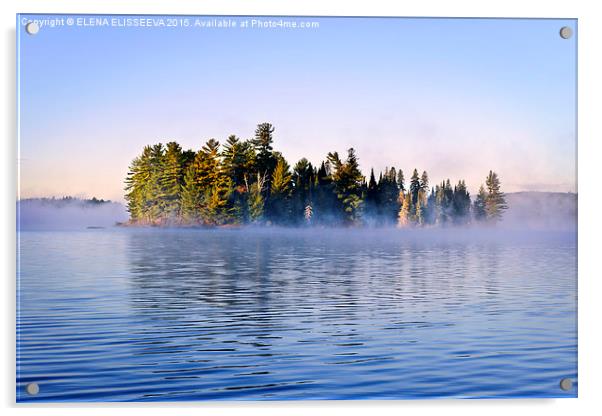 Island in lake with morning fog Acrylic by ELENA ELISSEEVA