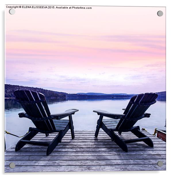 Chairs on lake dock Acrylic by ELENA ELISSEEVA