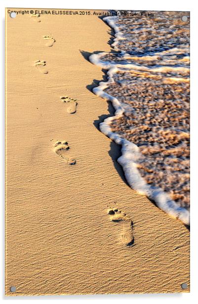 Tropical beach with footprints in sand Acrylic by ELENA ELISSEEVA