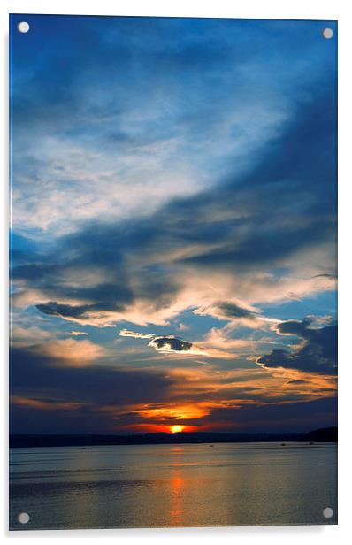 Sunset over lake Acrylic by Dariusz Miszkiel