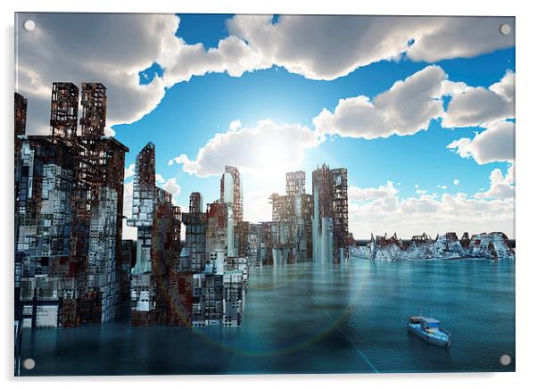 Flooded city Acrylic by Dariusz Miszkiel