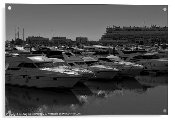 Vilamoura boats in Monochrome Acrylic by Angelo DeVal
