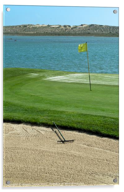 Golf Sand Trap and Yellow Flag Acrylic by Angelo DeVal