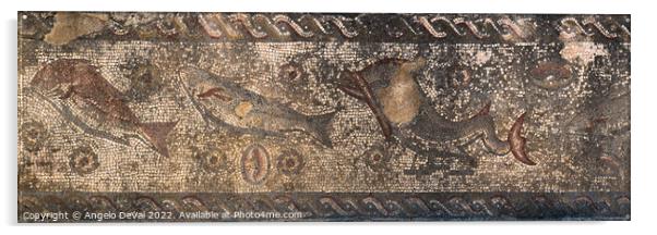 Roman Fish Mosaic Panel in Milreu Acrylic by Angelo DeVal