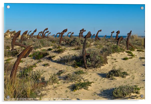 Anchors On The Beach Dunes. Algarve Acrylic by Angelo DeVal