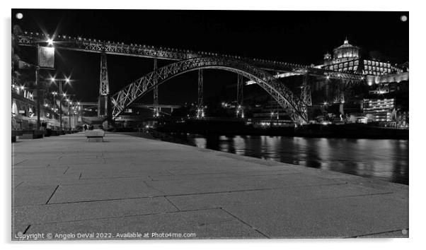 Porto Riverside at Night Acrylic by Angelo DeVal