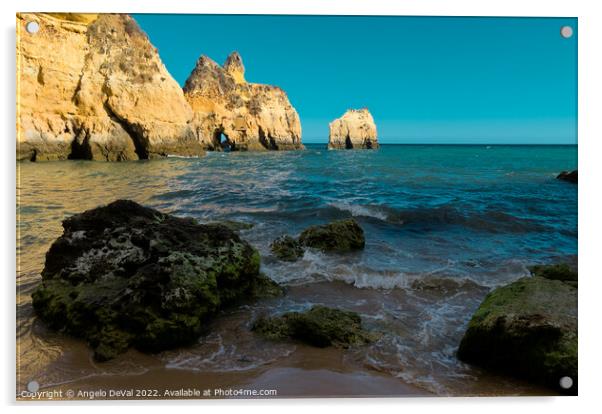 Rocks and Three Brothers Beach in Algarve Acrylic by Angelo DeVal