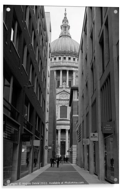 Canon Aly and St Pauls Cathedral in London - Monochrome Acrylic by Angelo DeVal