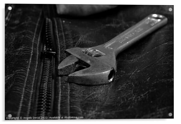 Wrench Tool on a Motorcycle Jacket Acrylic by Angelo DeVal