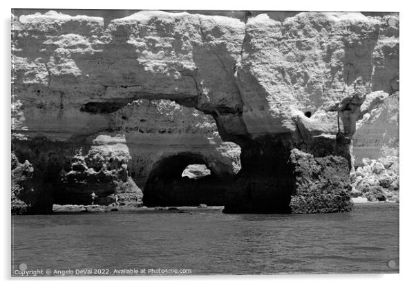 Marinha Beach Rocky Arches in Monochrome Acrylic by Angelo DeVal