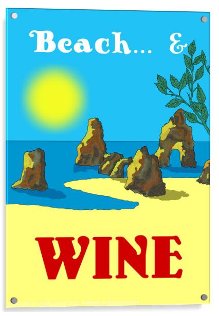 Beach and Wine. Vintage Mosaic Illustration Acrylic by Angelo DeVal