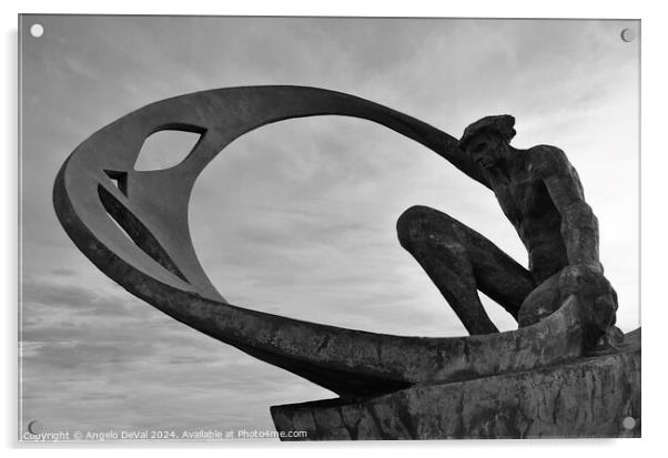Pescadores Roundabout Statue in Monochrome - Albufeira Acrylic by Angelo DeVal