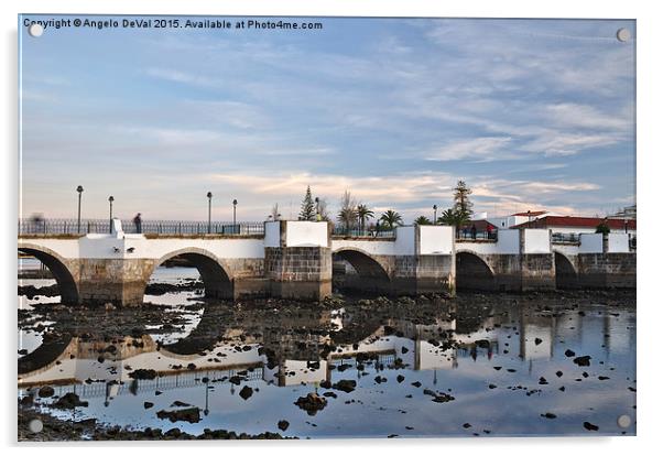 Antique bridge of Tavira and reflections Acrylic by Angelo DeVal