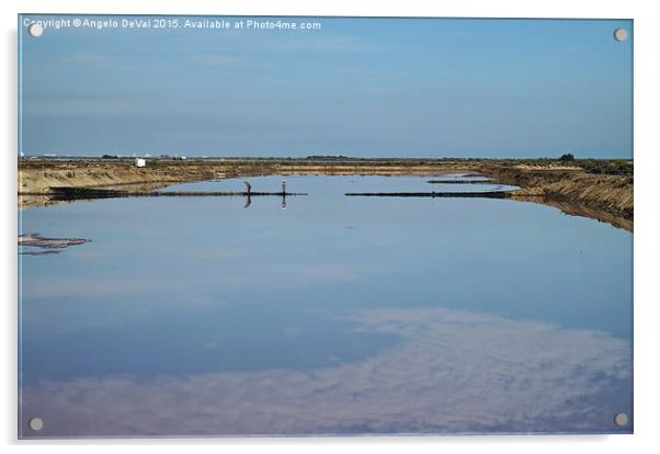 Salt Evaporation Pond and Workers  Acrylic by Angelo DeVal